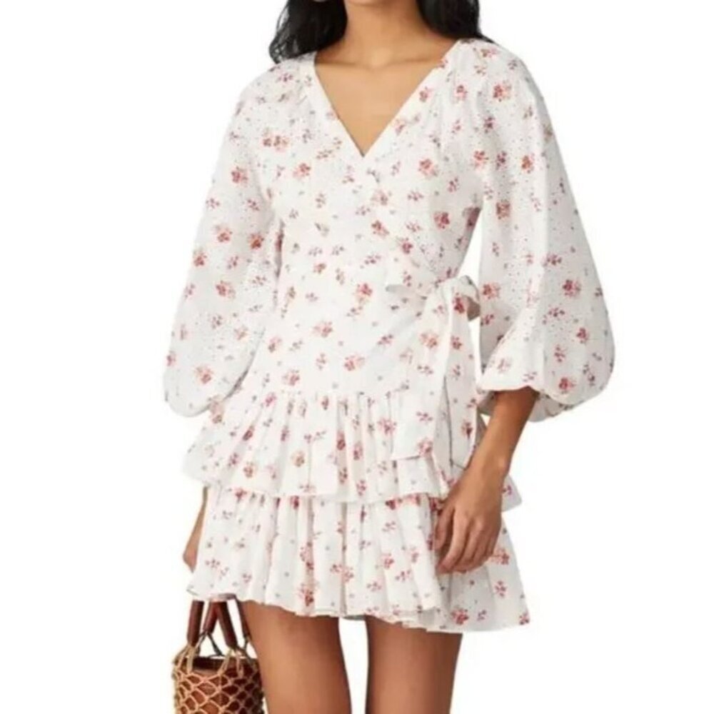 Maia Bergman Floral Ines Romantic Cotton Eyelet Wrap Dress Size Small